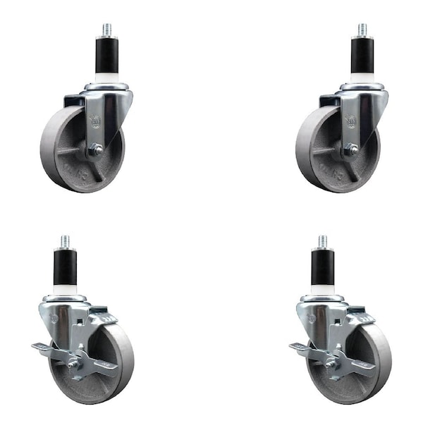 4'' Semi Steel Wheel Swivel 1-3/8'' Expanding Stem Caster Set 2 Brakes, 4PK